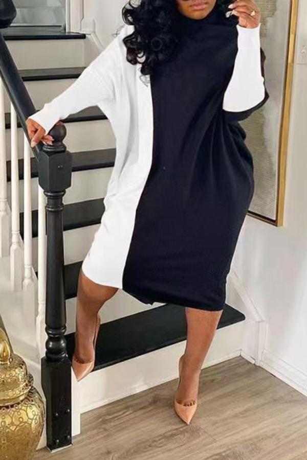 Asymmetrical Patchwork Batwing Sleeve Midi Dress  Fashionpara