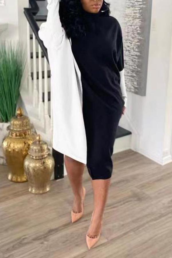 Asymmetrical Patchwork Batwing Sleeve Midi Dress  Fashionpara