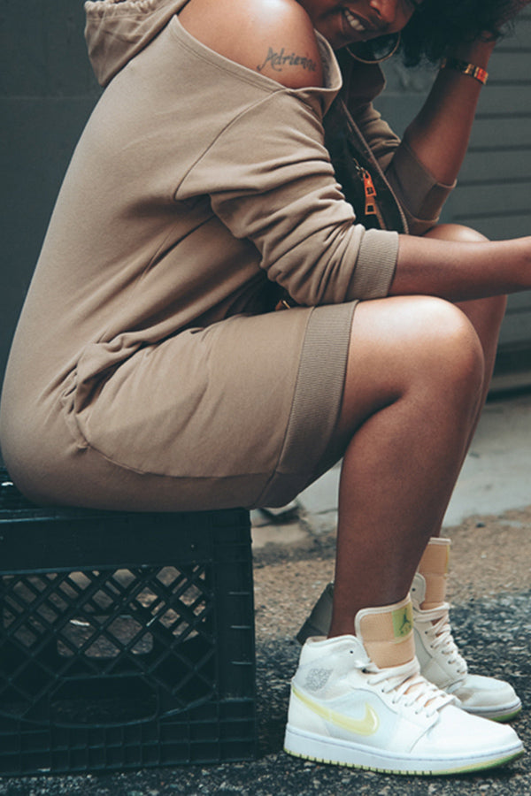 Cold Shoulder Hooded Plus Size Pullover Mini Dress  Fashionpara