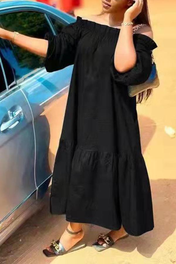 Agaric Lace Off Shoulder Solid Color Maxi Dress  Fashionpara