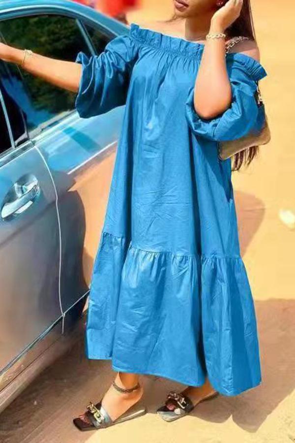 Agaric Lace Off Shoulder Solid Color Maxi Dress  Fashionpara