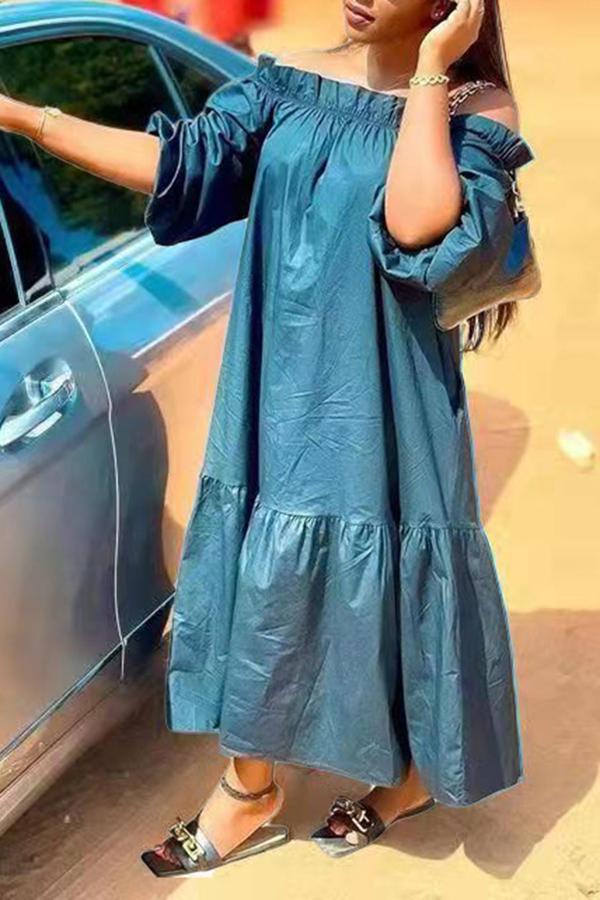 Agaric Lace Off Shoulder Solid Color Maxi Dress  Fashionpara