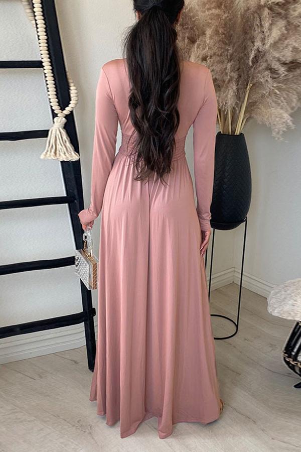 Deep V Collect Waist Side Slit Maxi Dress  Fashionpara