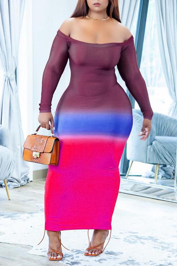 Gradient Off Shoulder Long Sleeve Maxi Dress  Fashionpara