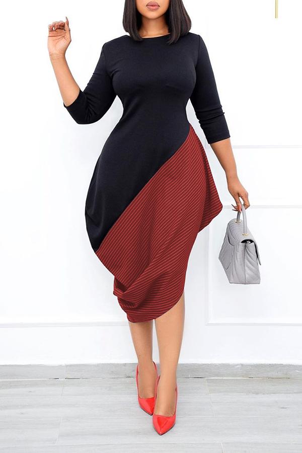 Asymmetrical Striped Stitch Midi Dress  Fashionpara