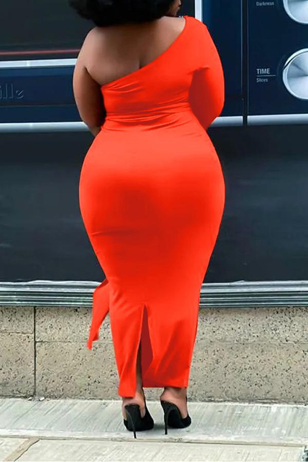 Plus Size One Sleeve Cutout Ribbon Maxi Dress  Fashionpara