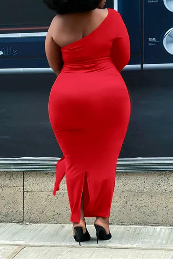 Plus Size One Sleeve Cutout Ribbon Maxi Dress  Fashionpara