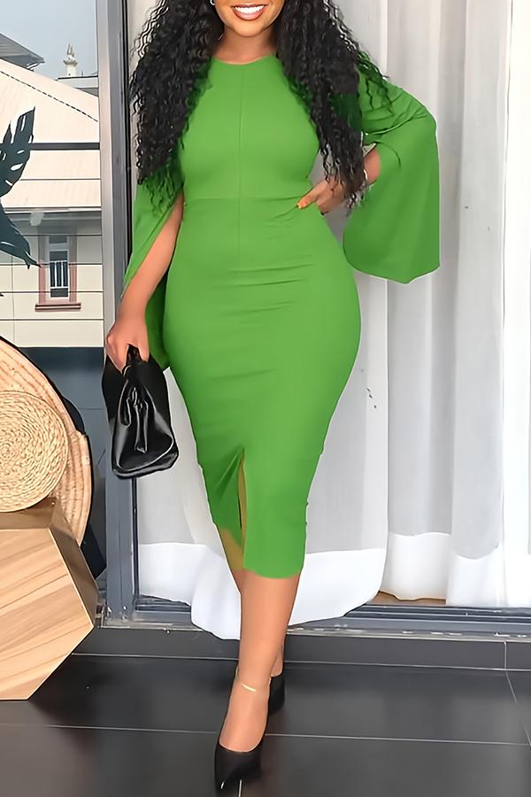 Elegant Slit Flare Sleeve Midi Dress  Fashionpara