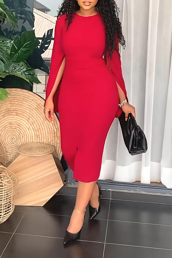 Elegant Slit Flare Sleeve Midi Dress  Fashionpara