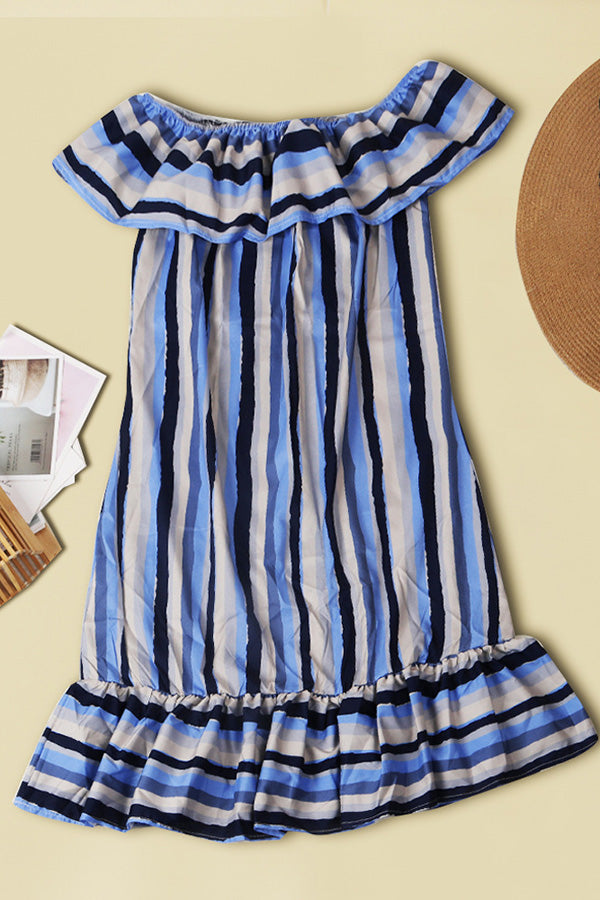 Striped Off Shoulder Ruffled Mini Dress  Fashionpara