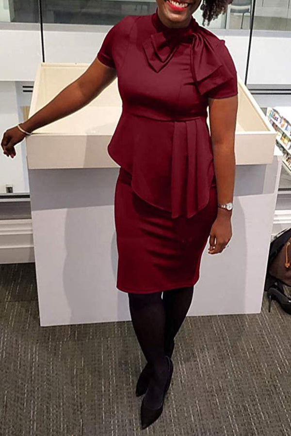 Asymmetrical With Bow O Neck One Step Skirt Dress  Fashionpara