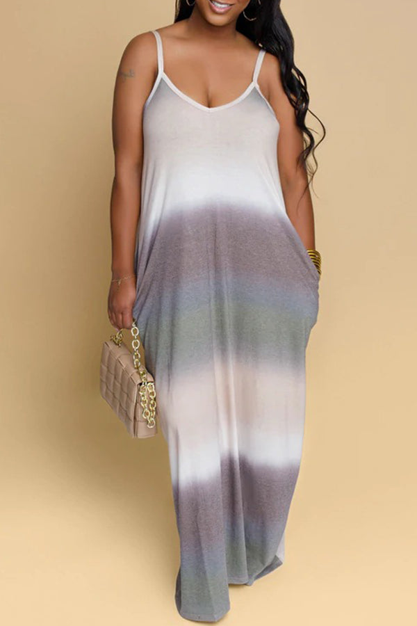 Casual Gradient V-neck Pocketed Maxi Dress  Fashionpara