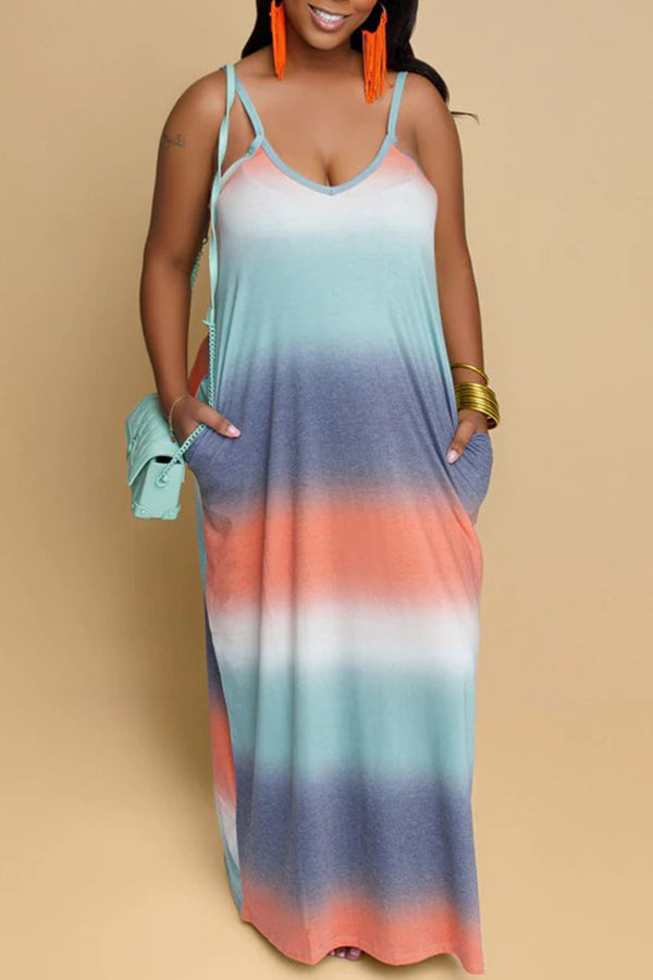 Casual Gradient V-neck Pocketed Maxi Dress  Fashionpara