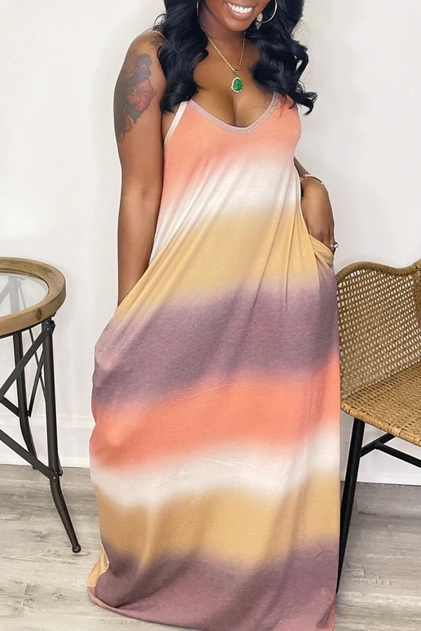 Casual Gradient V-neck Pocketed Maxi Dress  Fashionpara