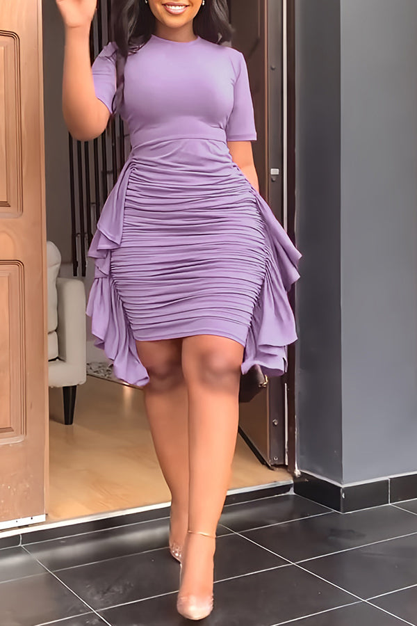 Asymmetrical Ruffle Ruched Midi Dress  Fashionpara