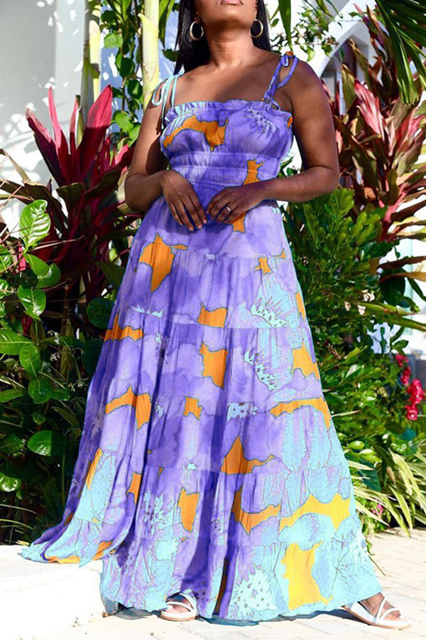 Tie Straps Smocked Printed Maxi Dress  Fashionpara