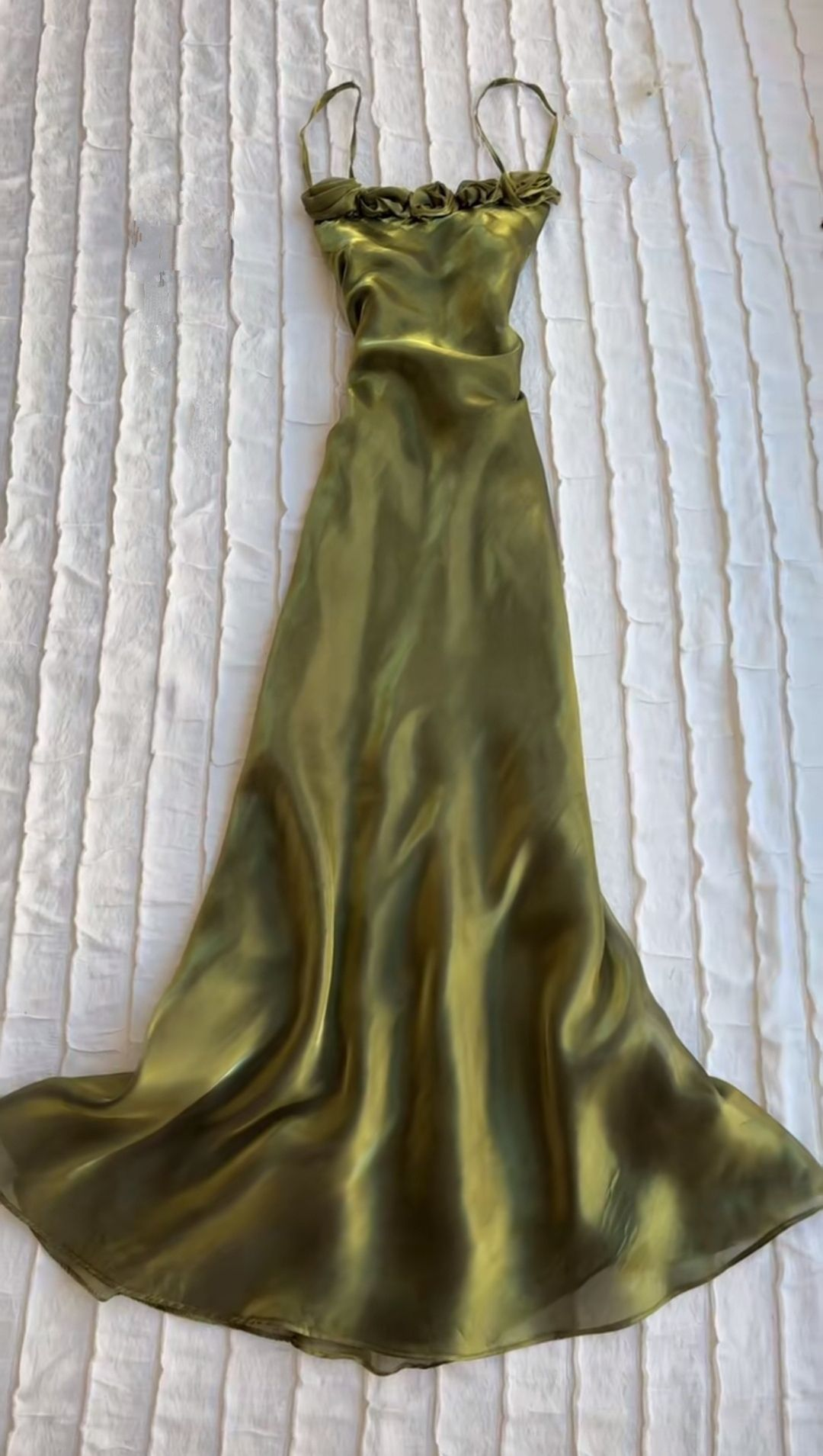 Classy Spaghetti Straps Green Satin Mermaid Party Dress Long Evening Gown D1483