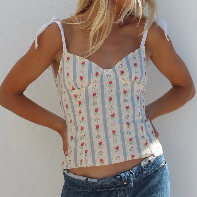 Floral Tie-Up Backless Crop Top