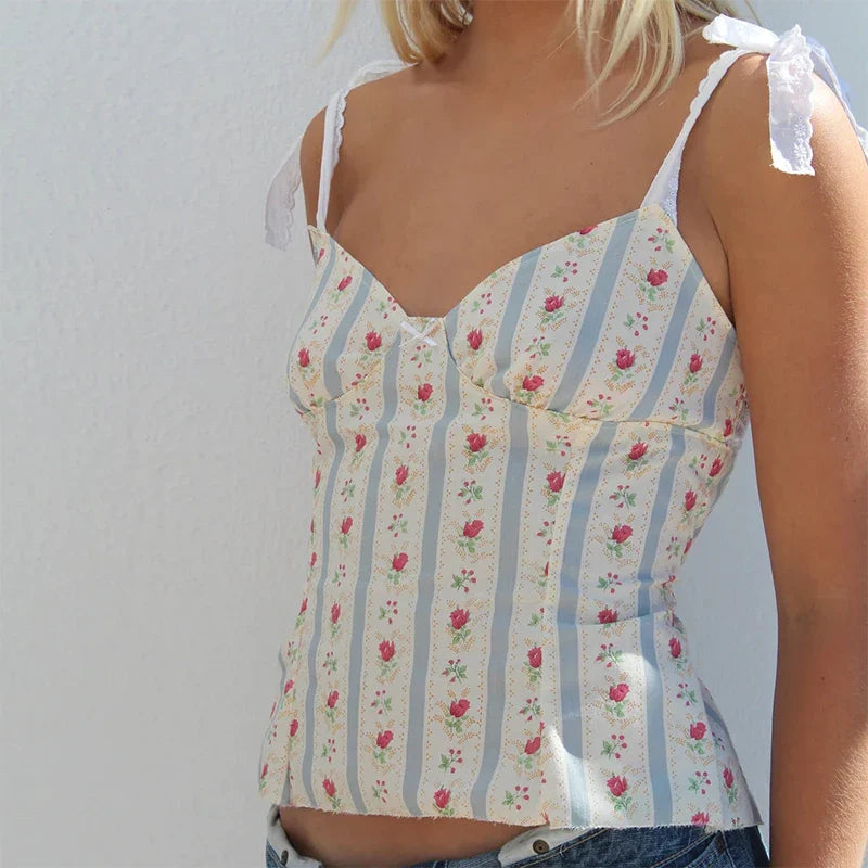 Floral Tie-Up Backless Crop Top