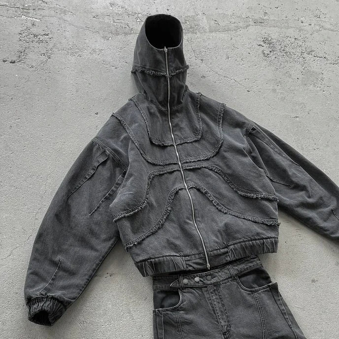 Gothic Punk Washed Zipper Hoodie
