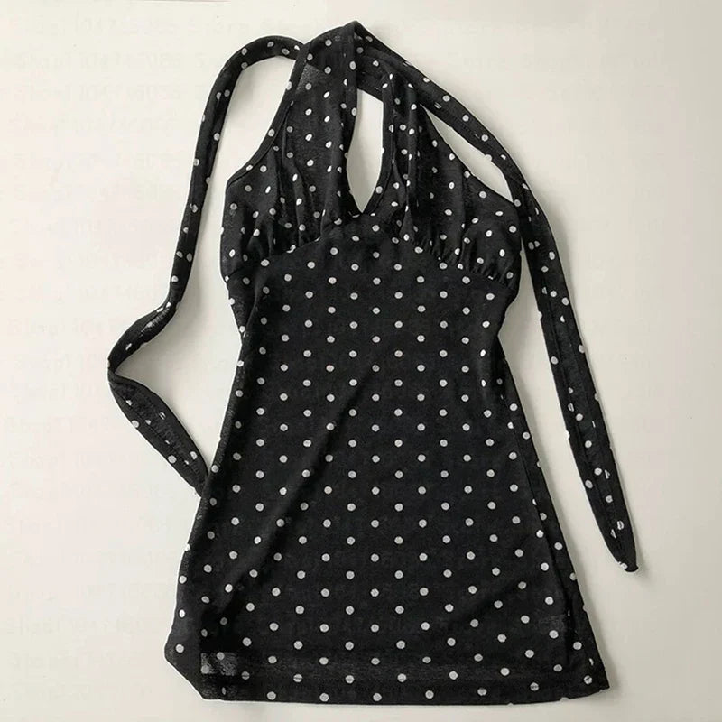 Y2K Halter Neck Polka Dot Top - Fashionpara