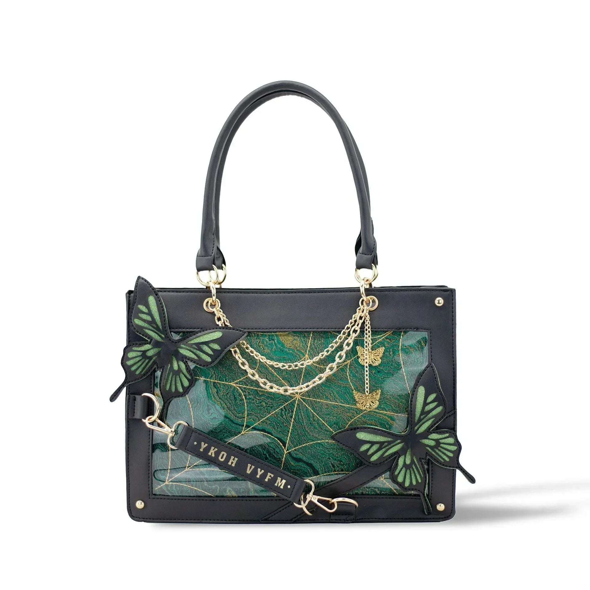 Y2K Labyrinth Butterfly Spider Web Chain Diy Transparent Lolita Gothic Bag Dark Green Halloween