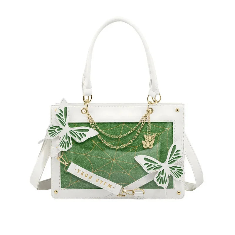 Y2K Labyrinth Butterfly Spider Web Chain Diy Transparent Lolita Gothic Bag White Green Halloween