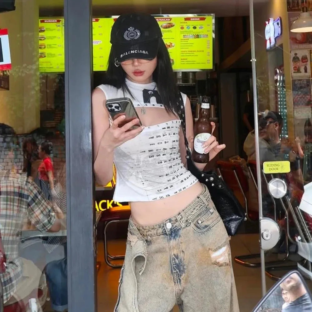 Y2K Printed Cut Out Top