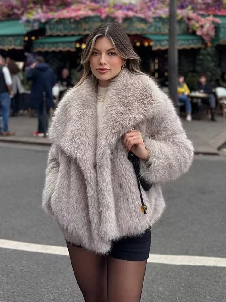 Faux Fur Oversized Fashion Thick Warm Casual Elegant Coats - Fashionpara