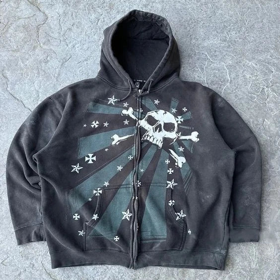 Skull Graphic Zipper Hoodie