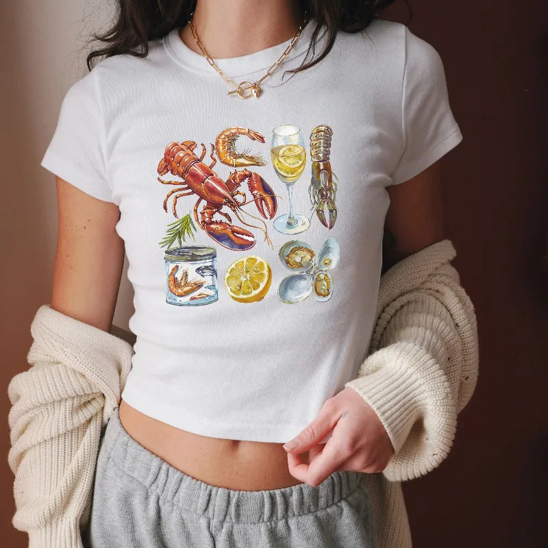 Cray Printed Gothic Crop Top T-shirt