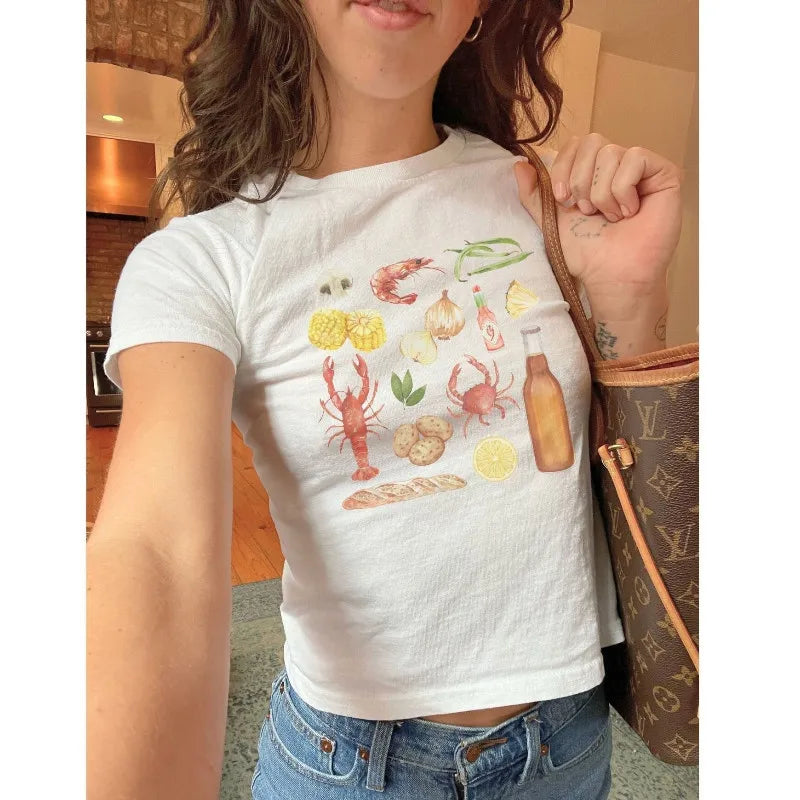 Cray Printed Gothic Crop Top T-shirt