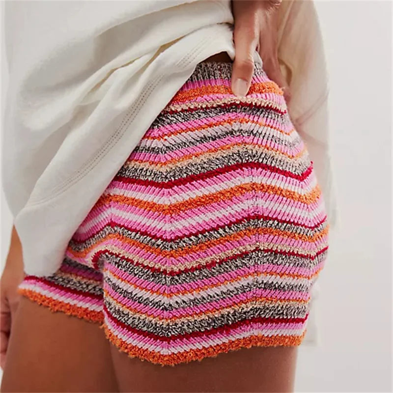 Knitted Wave Striped Micro Short