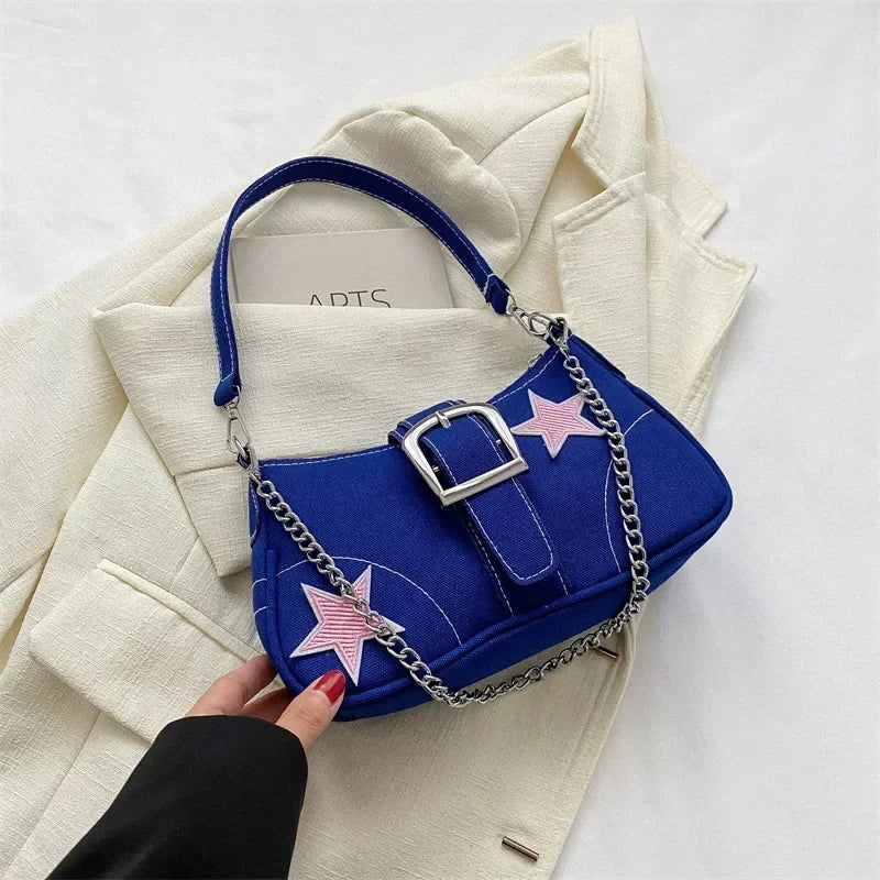 Stars Pattern Canvas Underarm Shoulder Bag