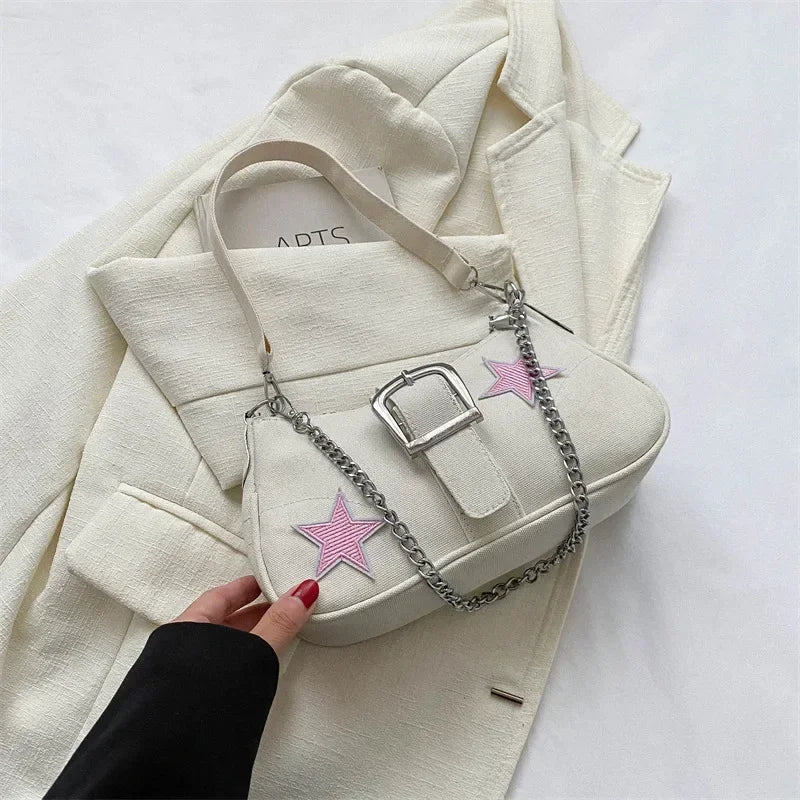 Stars Pattern Canvas Underarm Shoulder Bag