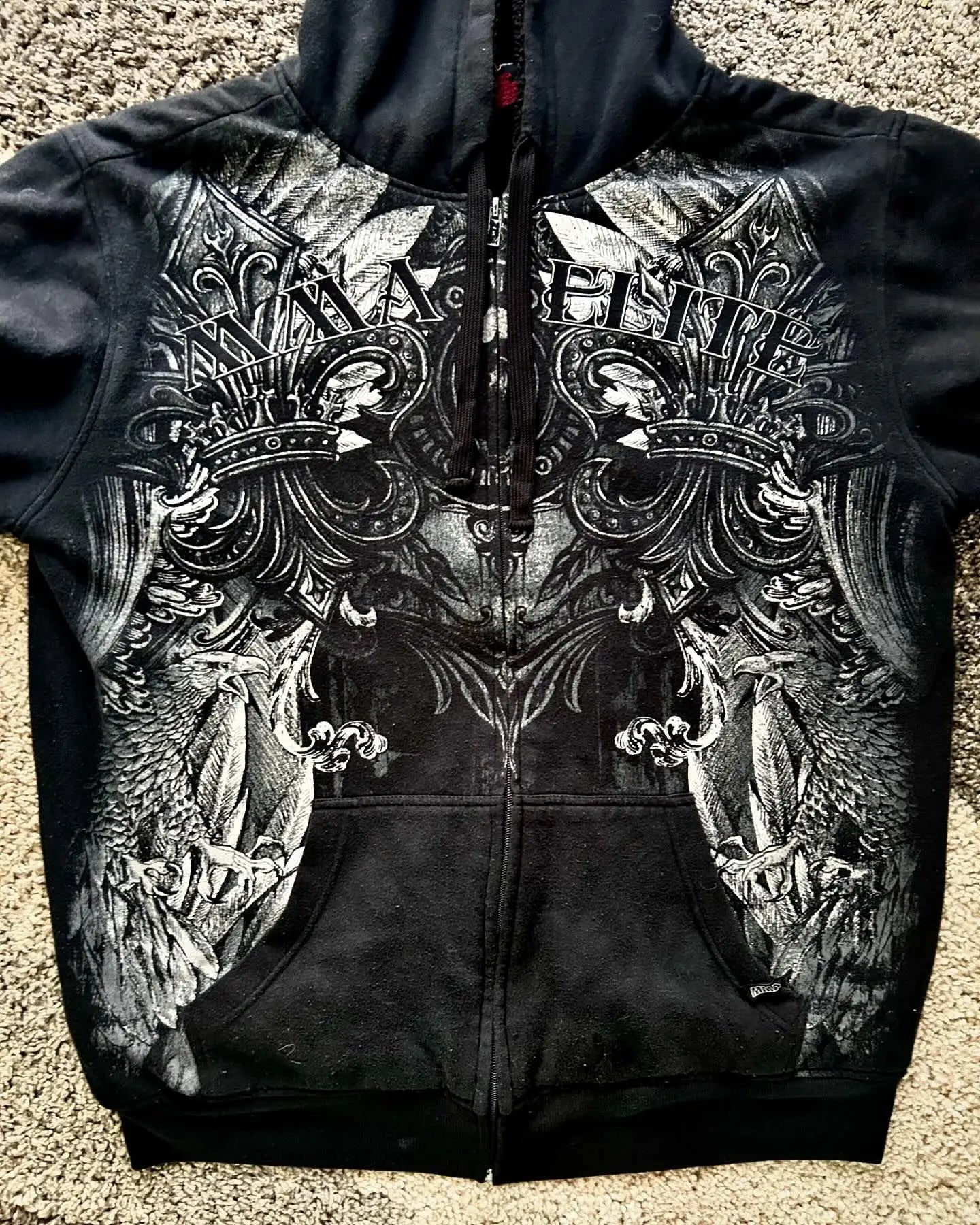 Skull Print Zipper Casual Hoodie
