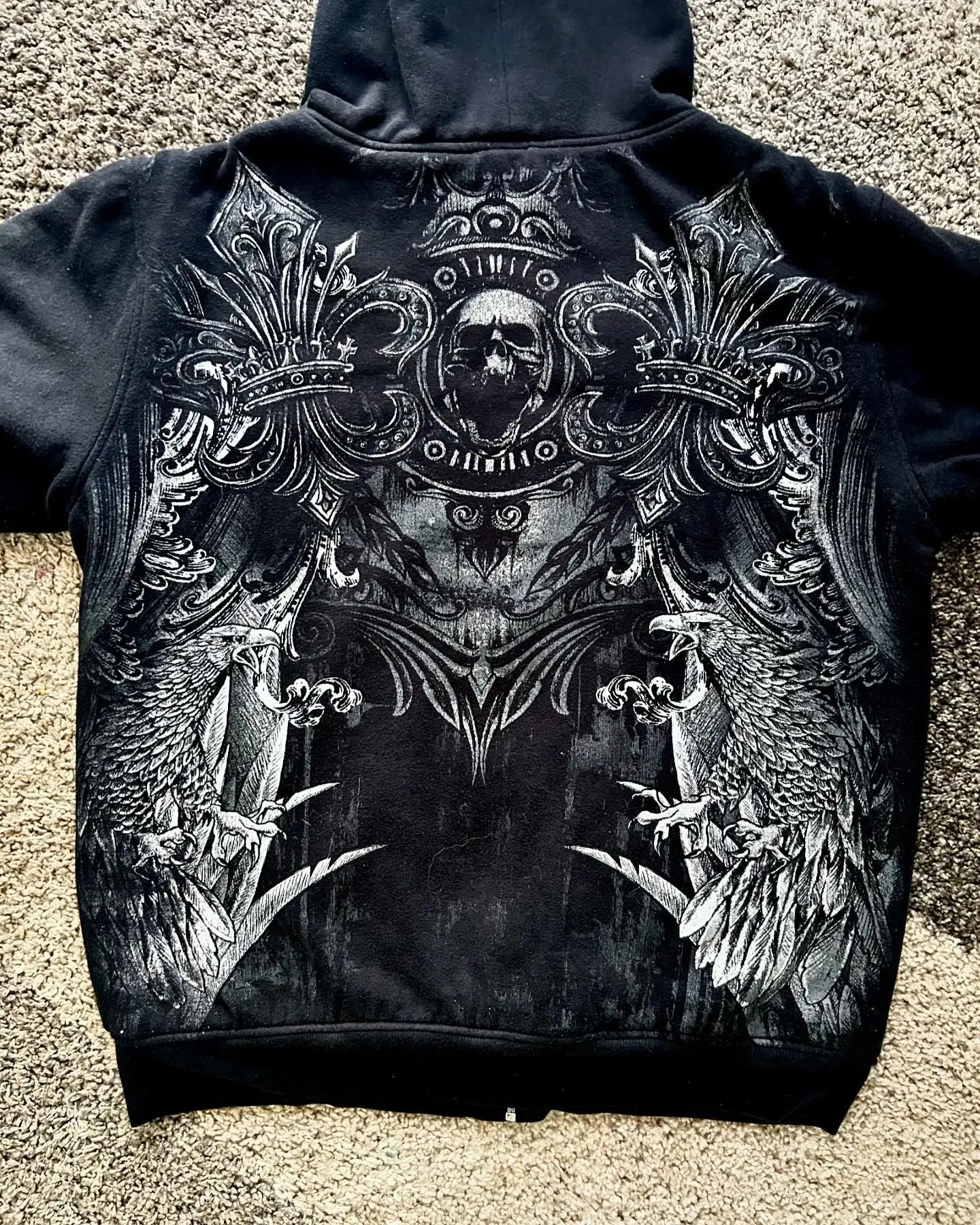 Skull Print Zipper Casual Hoodie