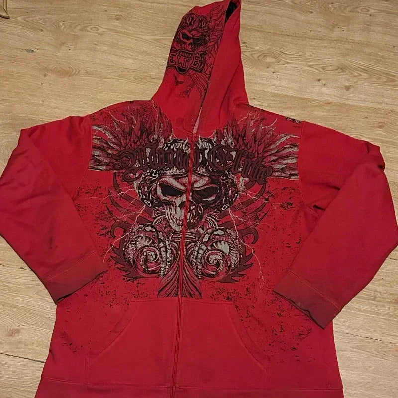 Vintage Gothic Skull Zip Up Hoodie