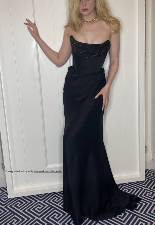 Elegant Strapless Black Satin Beaded Mermaid Long Party Dress Formal Wedding Guest Dress D901