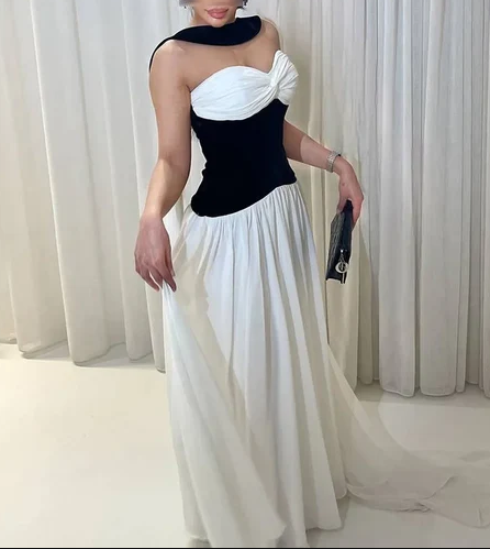 Classy Sweetheart Neck White Chiffon A Line Long Party Dress Birthday Prom Gown With Ribbon D1296