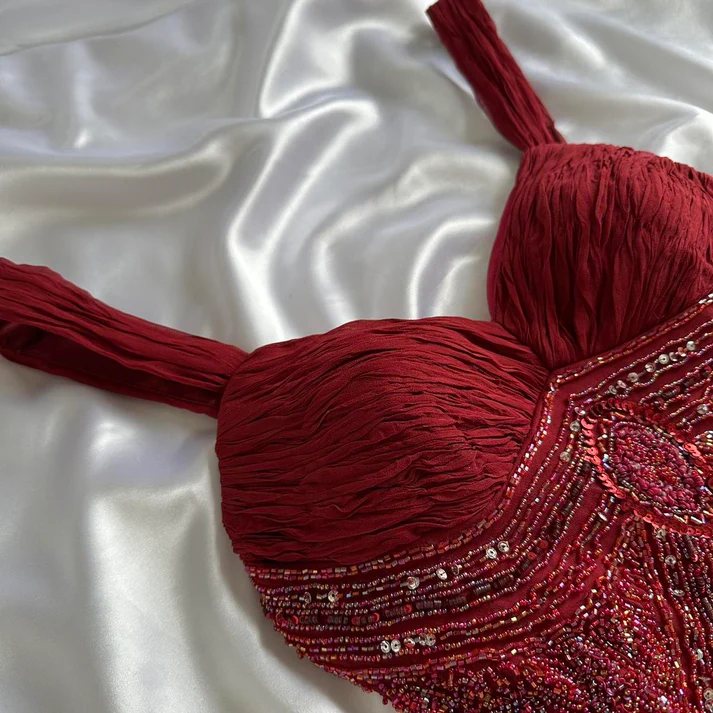 Gorgeous Red V NecK Tulle Sequin Beaded Mermaid Long Evening Dress Formal Birthday Party Dress D1480