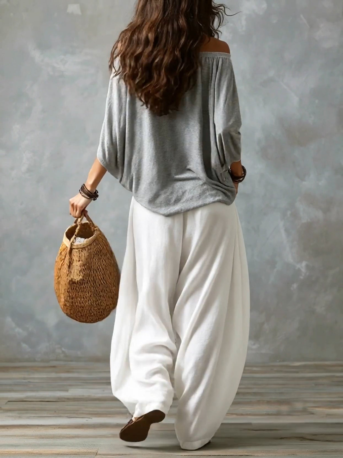 Off Shoulder Top and Harem Pants Two Piece Set 7