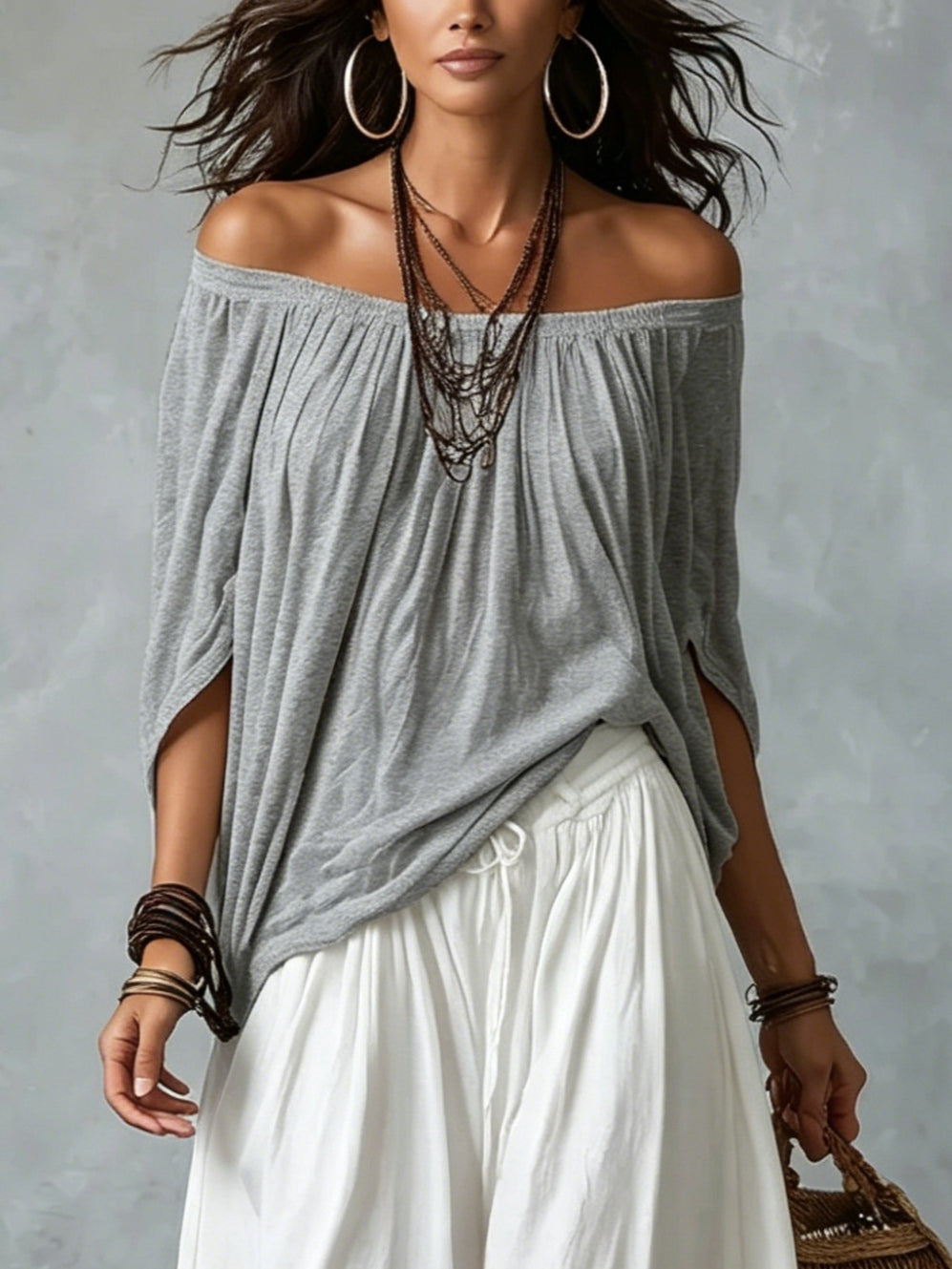 Off Shoulder Top and Harem Pants Two Piece Set 8