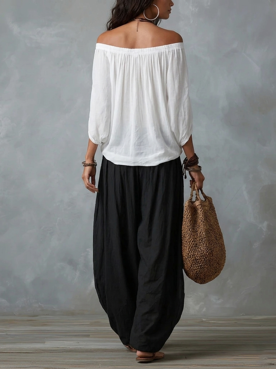 Off Shoulder Top and Harem Pants Two Piece Set 2