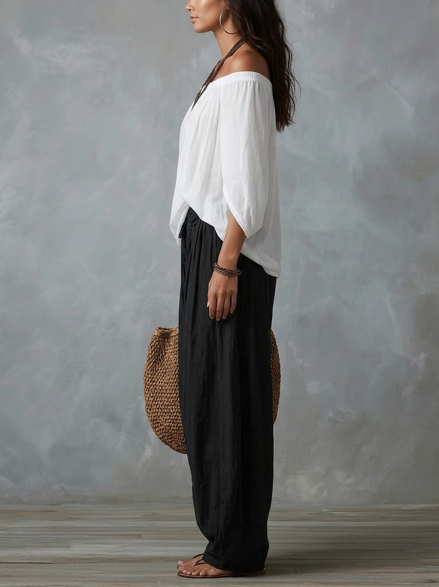 Off Shoulder Top and Harem Pants Two Piece Set 3