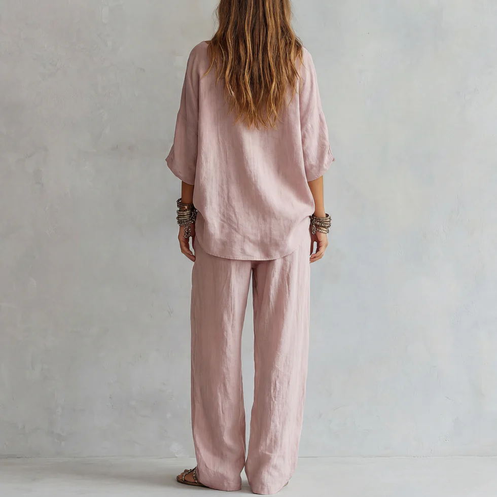Off Shoulder Long Sleeve Top and Wide Leg Pants Two Piece Set 3