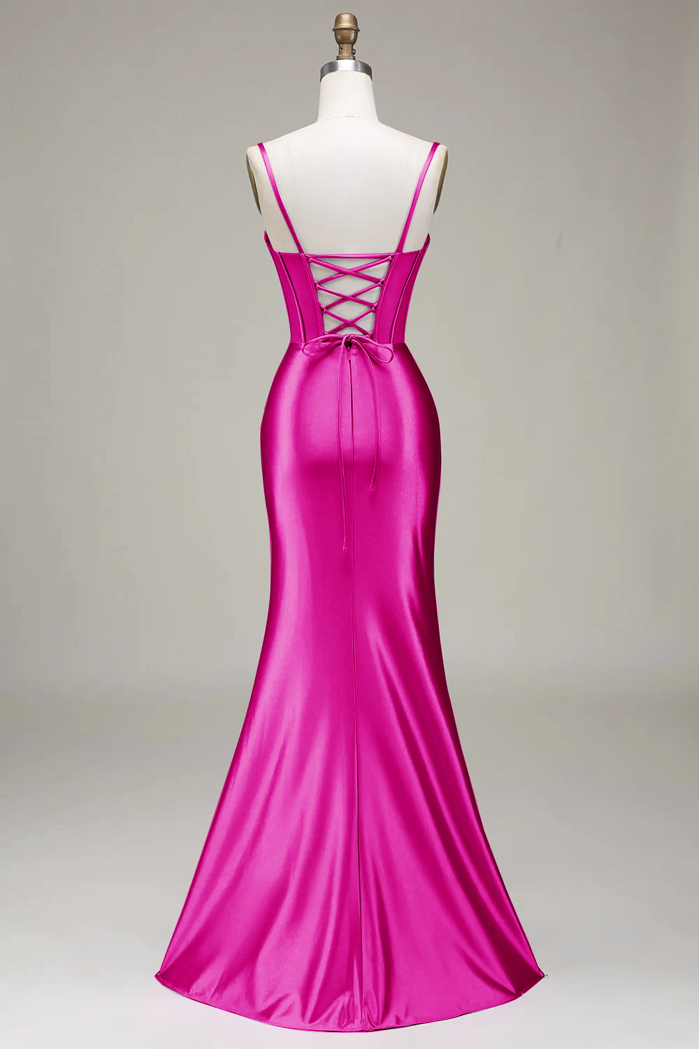 Simple Mermaid Spaghetti Straps Royal Blue Corset Prom Dress with Split Front