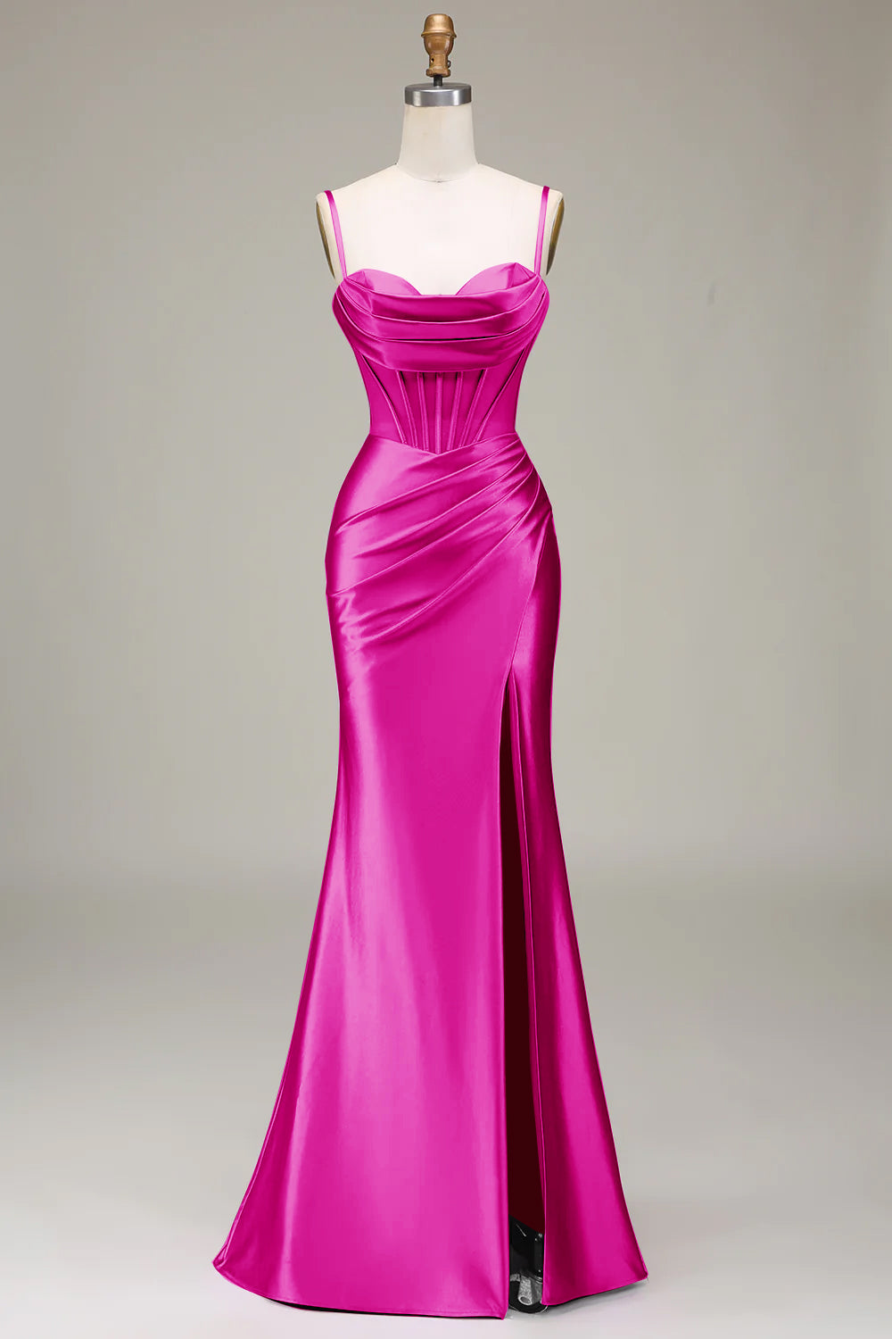 Simple Mermaid Spaghetti Straps Royal Blue Corset Prom Dress with Split Front