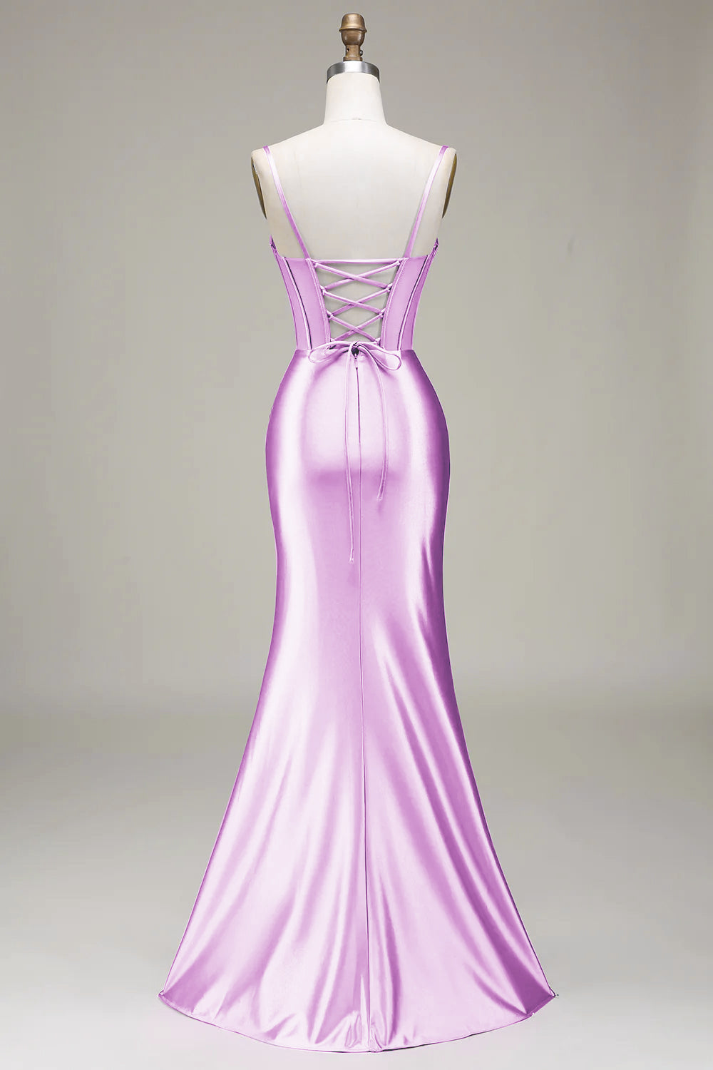 Simple Mermaid Spaghetti Straps Royal Blue Corset Prom Dress with Split Front