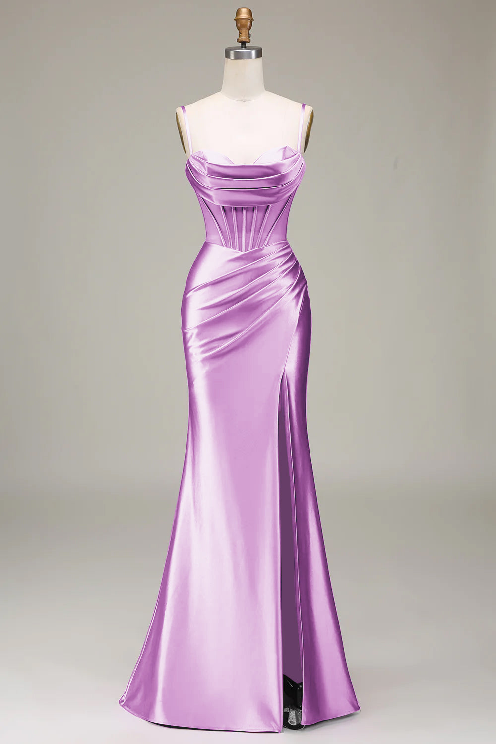 Simple Mermaid Spaghetti Straps Royal Blue Corset Prom Dress with Split Front